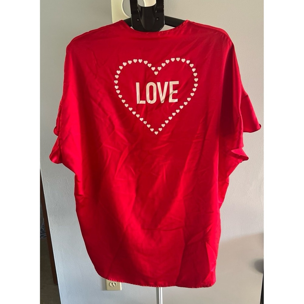 Victoria's Secret Red Love Short Sleeve Satin‎ Robe